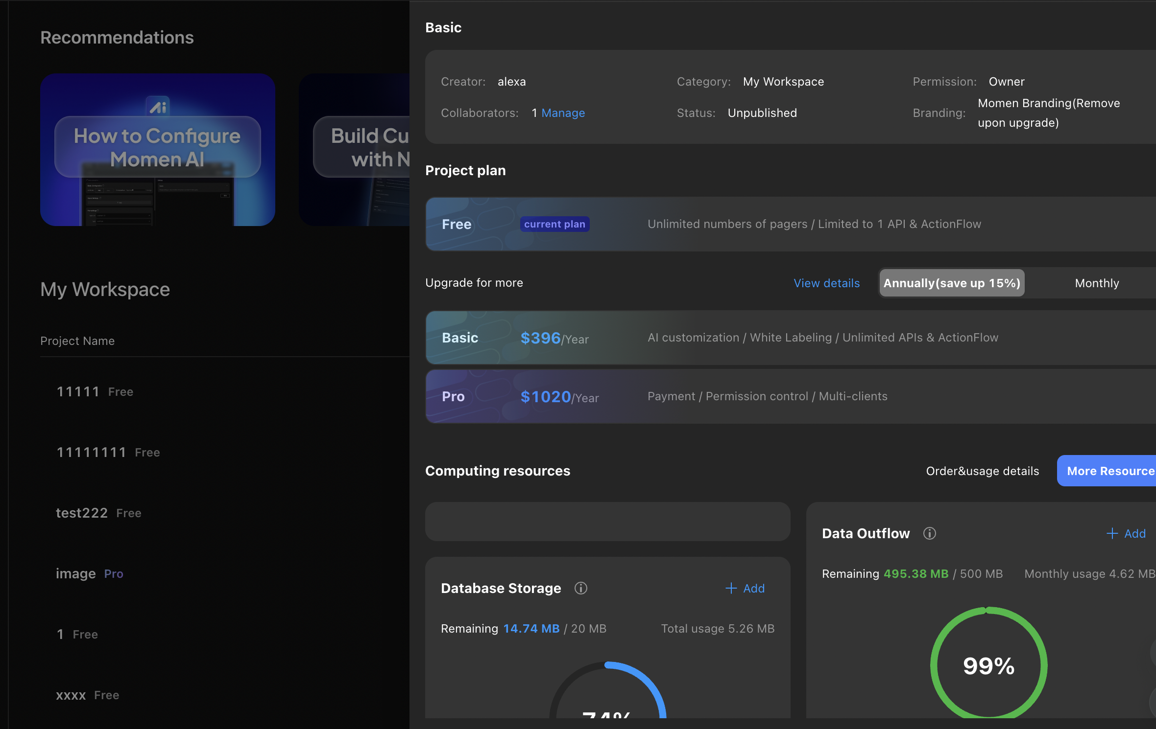 Project details page